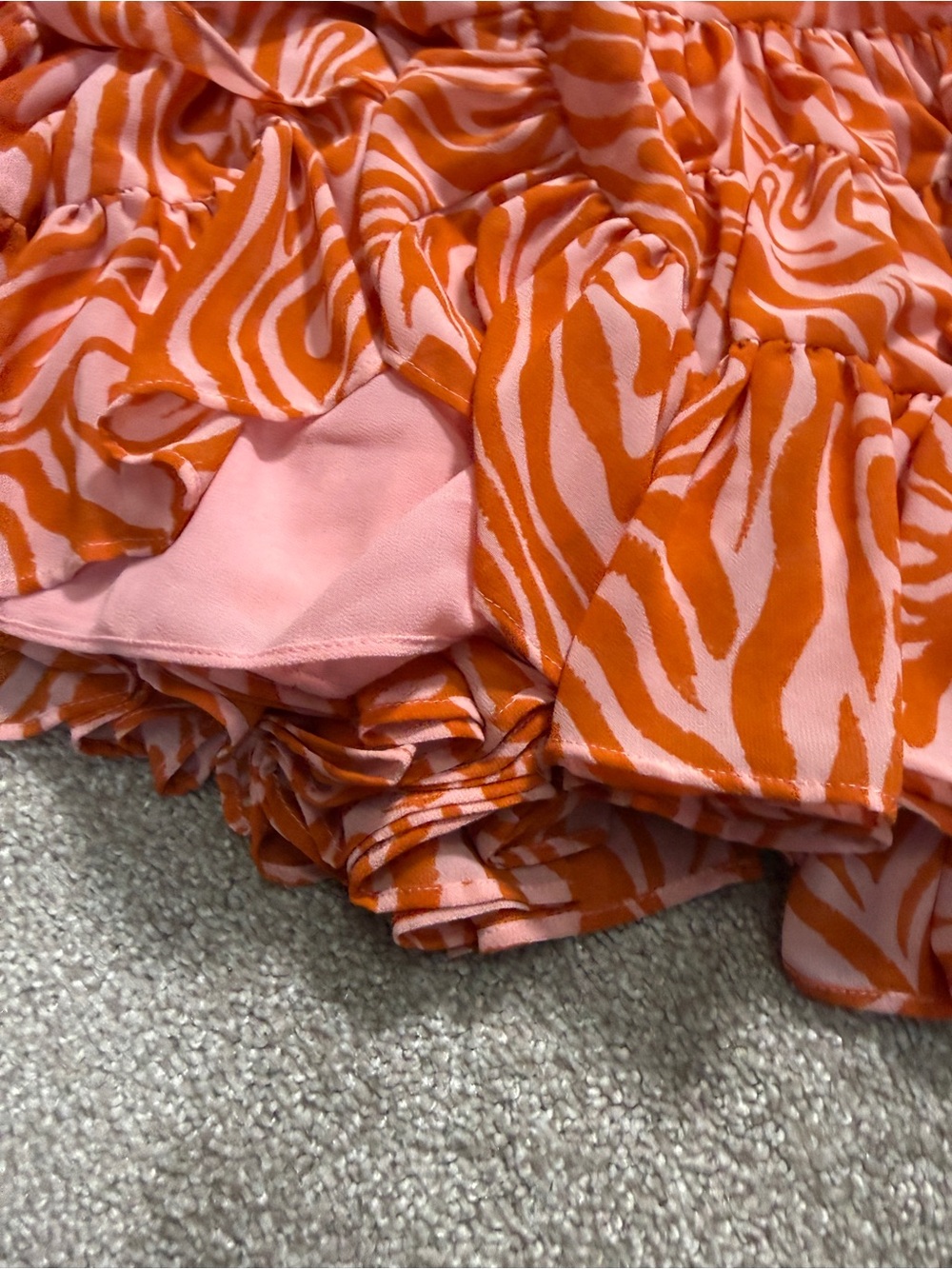 Cinq A Sept | Pink and Orange Zebra-Print Mini Dress | Smocked | size 4 - Picture 9 of 15